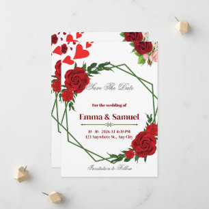 Tarjeta de aviso de fecha de boda geométrica con r