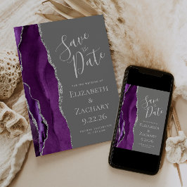 Tarjeta de aviso de fecha de boda gris ágata plate