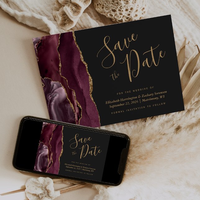 Tarjeta de aviso de fecha de boda moderna en burgu (Subido por el creador)