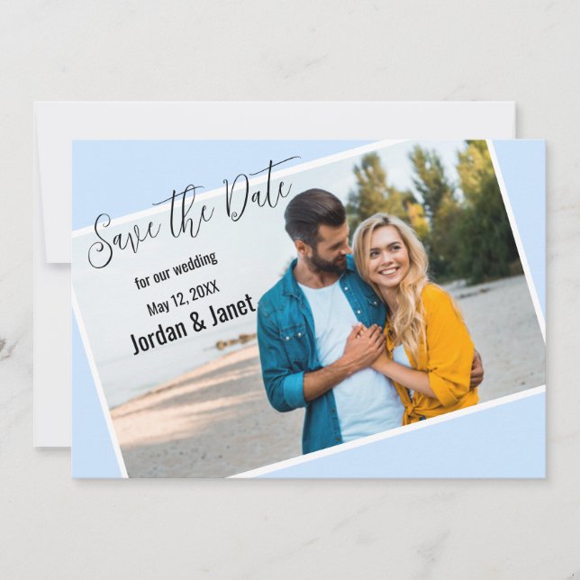 Tarjeta de aviso de fecha de boda para pareja en l (Anverso)