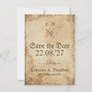 Tarjeta de aviso de fecha de boda rústica vikinga 
