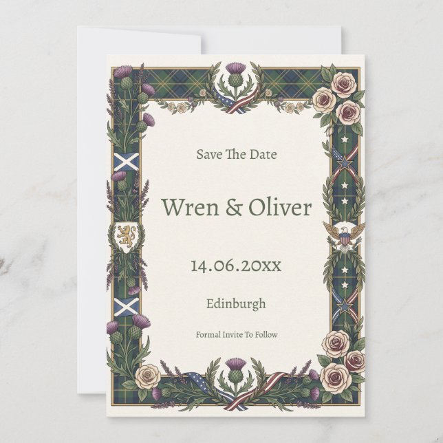 Tarjeta de aviso de fecha de bodas con corazón de  (Anverso)