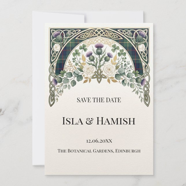 Tarjeta de aviso de fecha de bodas con flores silv (Anverso)