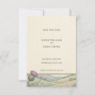Tarjeta de aviso de fecha de bodas con paisaje de