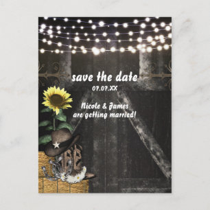 Tarjeta de aviso de fecha de bodas de granero rúst