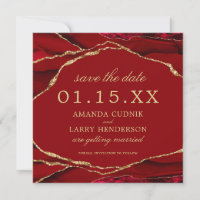 Tarjeta de aviso de fecha de bodas en Ágata Roja y