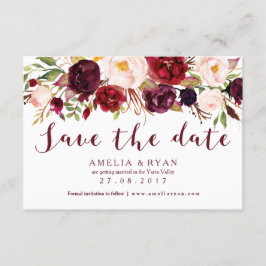 Tarjeta de aviso de fecha de bodas floral borgoña
