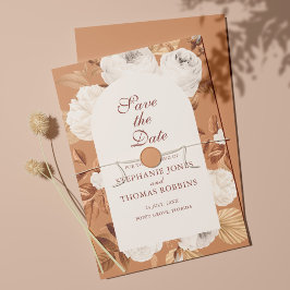 Tarjeta de aviso de fecha de Boho White Peonies Te