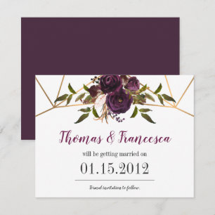 Tarjeta de aviso de fecha de ciruela floral dorada