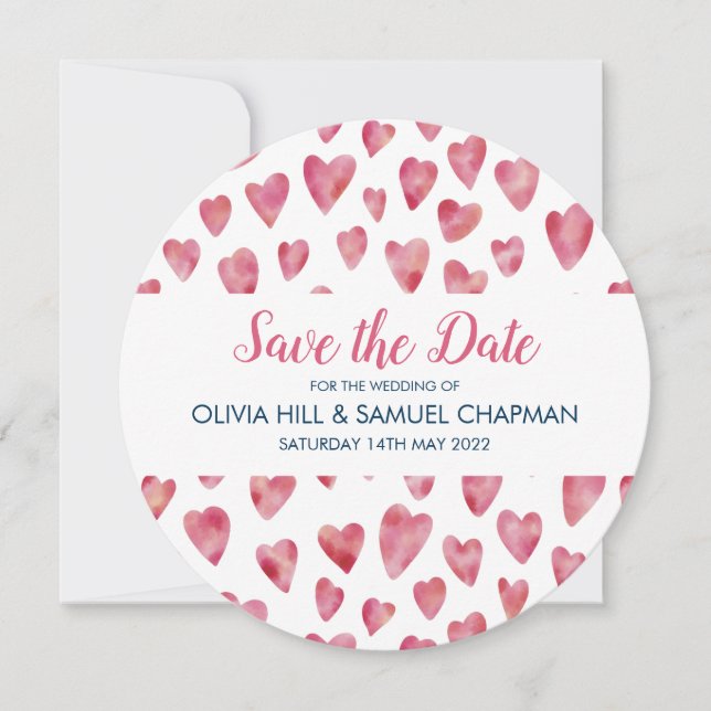 Tarjeta de aviso de fecha de corazón rosa (Anverso)