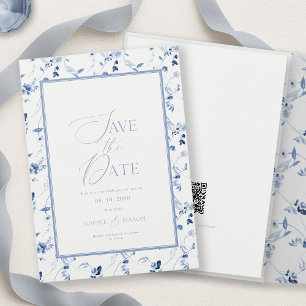 Tarjeta de aviso de fecha de dusty blue floral