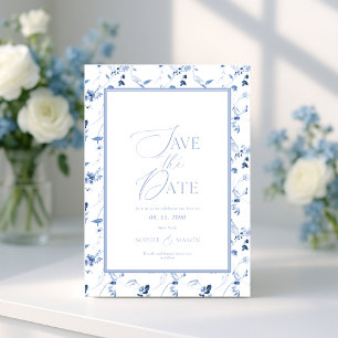 Tarjeta de aviso de fecha de dusty blue floral