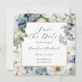 Tarjeta de aviso de fecha de dusty blue hydrangea