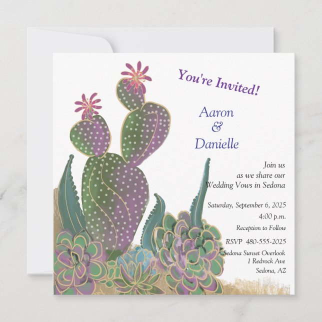 Tarjeta de aviso de fecha de flor de cactus (Anverso)