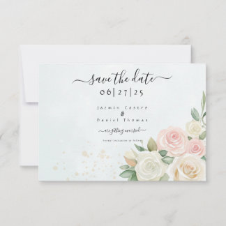 Tarjeta de aviso de fecha de flores de rosa rosa y