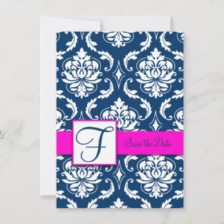 Tarjeta de aviso de fecha de Magenta Damask Azul