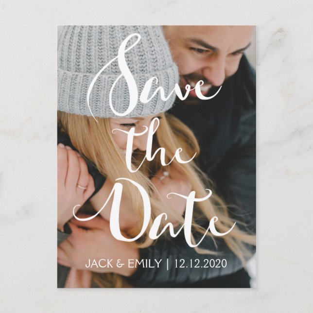 Tarjeta de aviso de fecha de mano con letra script (Anverso)