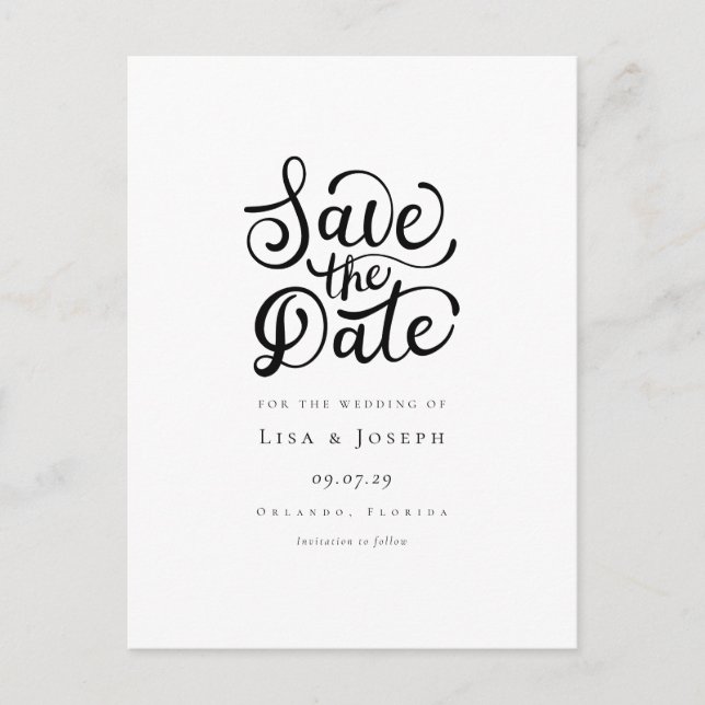 Tarjeta de aviso de fecha de minimalist en negro y (Anverso)
