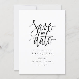 Tarjeta de aviso de fecha de minimalist en negro y