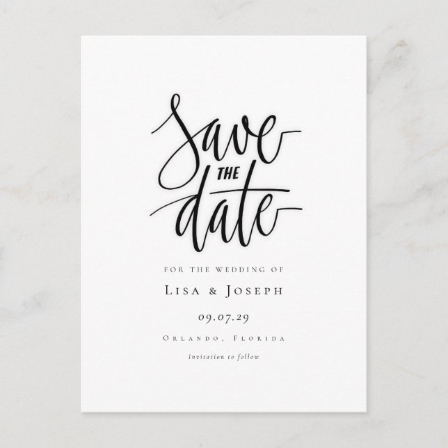 Tarjeta de aviso de fecha de minimalist negro y bl (Anverso)