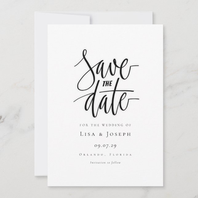 Tarjeta de aviso de fecha de minimalist script en  (Anverso)