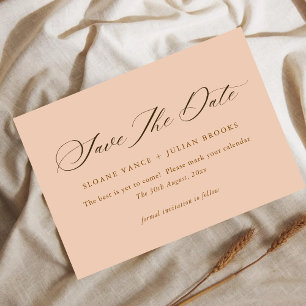 Tarjeta de aviso de fecha de Modern Peach Typograp