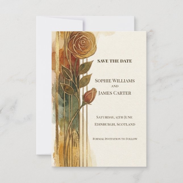 Tarjeta de aviso de fecha de otoño floral rústico (Anverso)