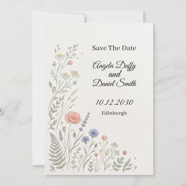 Tarjeta de aviso de fecha de pastel de flores silv (Anverso)