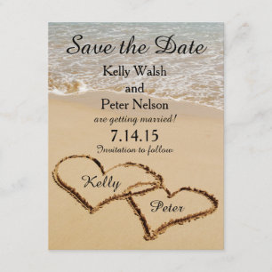 Tarjeta de aviso de fecha de playa Heart on the Sh