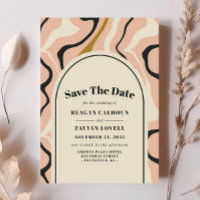 Tarjeta de aviso de fecha de Retro Swirl Arch Rosa