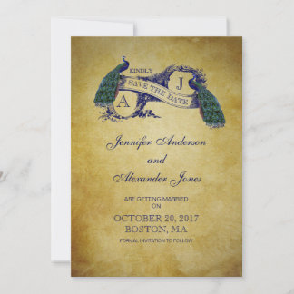 Tarjeta de aviso de fecha de rustic Blue Peacock