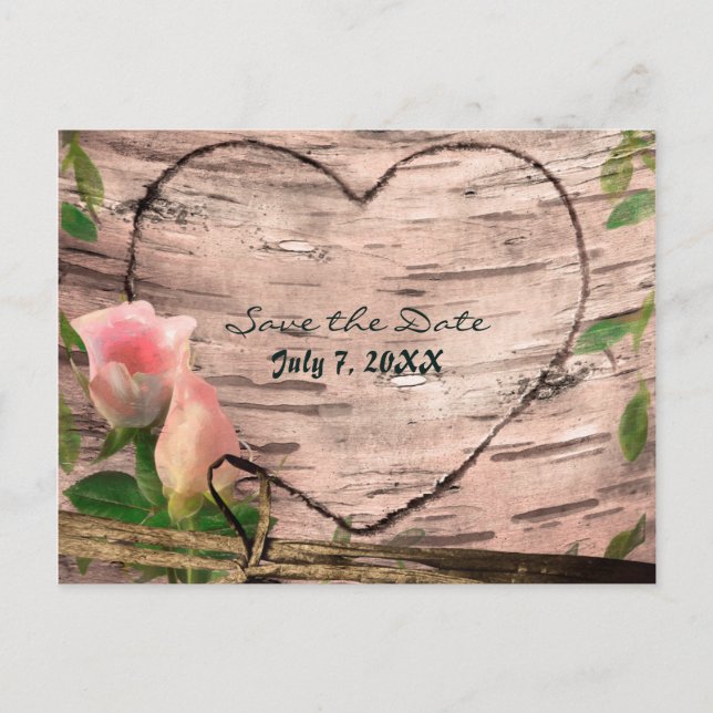 Tarjeta de aviso de fecha de Rustic Pink Roses & V (Anverso)