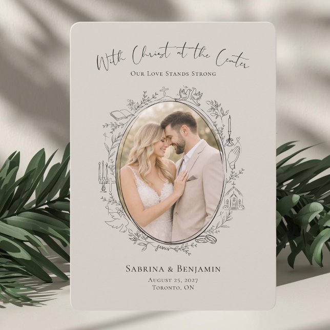 Tarjeta de aviso de fecha de salvación con foto cr (Christ Centered Wedding Save The Date Card)