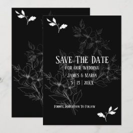 Tarjeta de aviso de fecha de semi formal en negro 