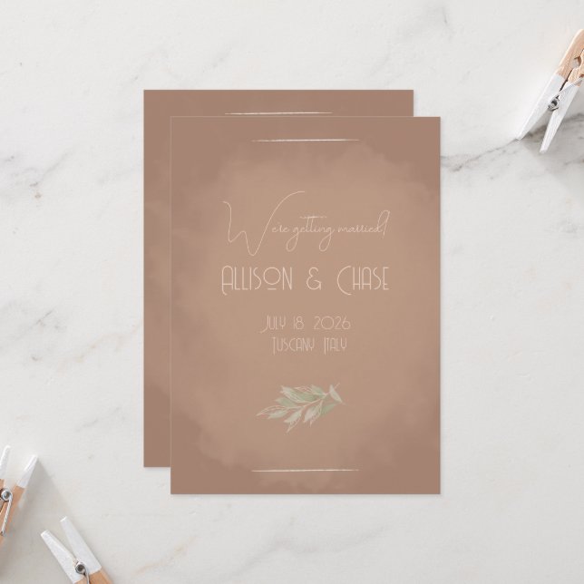 Tarjeta de aviso de fecha de terracota boho minima (Anverso/Reverso In Situ)