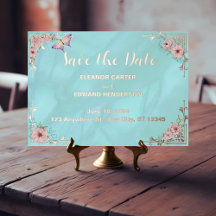 Tarjeta de aviso de fecha de Vintage Blue Peony co