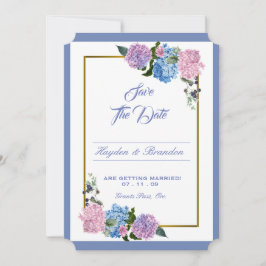 Tarjeta de aviso de fecha elegante de hortensia
