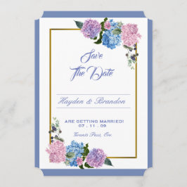 Tarjeta de aviso de fecha elegante de hortensia