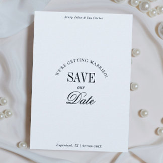 Tarjeta de aviso de fecha elegante en blanco y neg