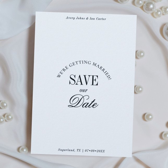 Tarjeta de aviso de fecha elegante en blanco y neg (Subido por el creador)
