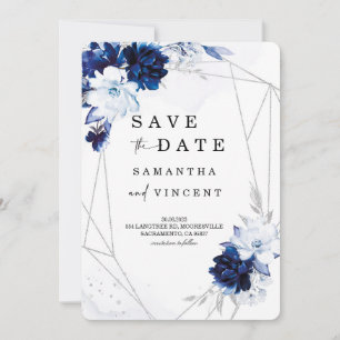 Tarjeta de aviso de fecha Royal Blue y Plata