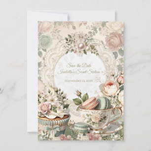Tarjeta de aviso de fiesta de té floral Sweet 16
