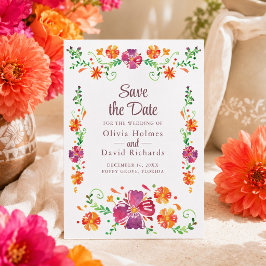 Tarjeta de aviso de fiesta floral mexicana colorid