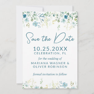 Tarjeta de aviso de flores silvestres azul turques