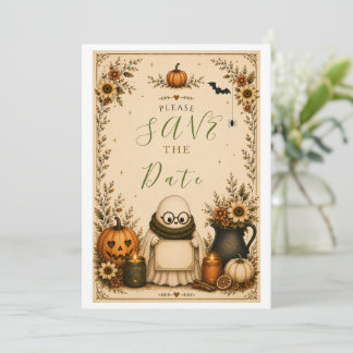 Tarjeta de aviso de Halloween Cottagecore linda