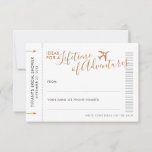 Tarjeta de aviso de Idea de viaje Boda Ducha Fecha<br><div class="desc">Tarjetas de Consejos de Bronce o de Bronce para una boda de destino o ducha de novias con tema de viaje Impreso en mini tarjetas de pasaje de avión para que los huéspedes puedan escribir consejos de viaje e ideas de viaje de vacaciones o ideas de citas por la noche...</div>