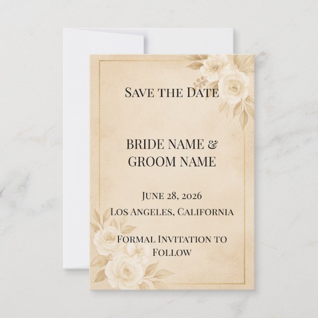 Tarjeta de aviso de lujo beige y dorado (Anverso)