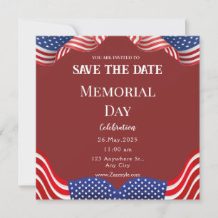 Tarjeta de aviso de Memorial Day Roja Blanca