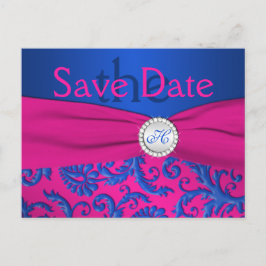 Tarjeta de aviso de Monograma Cobalto y Fuchsia