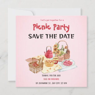 Tarjeta de aviso de picnic rosa rojo